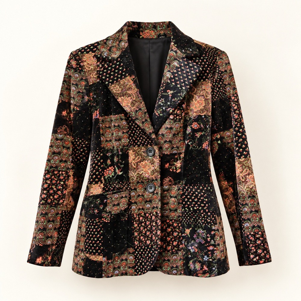 Neiman Marcus Blazer Velvet Patchwork Tapestry Womens Multicolor Vintage ILGWU